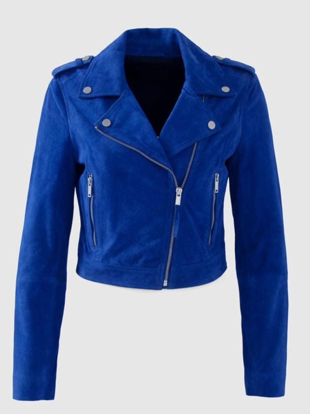 Women's Electric Blue Suede Moto Jacket